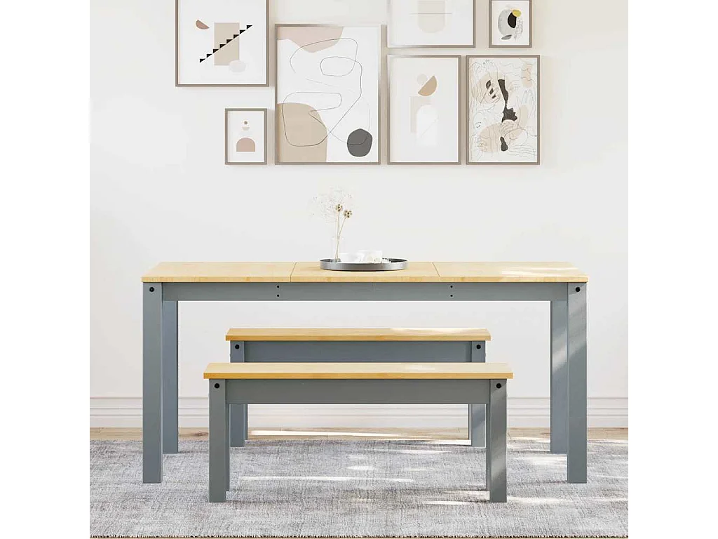 Ensemble à manger Panama 3 pcs gris bois de pin massif