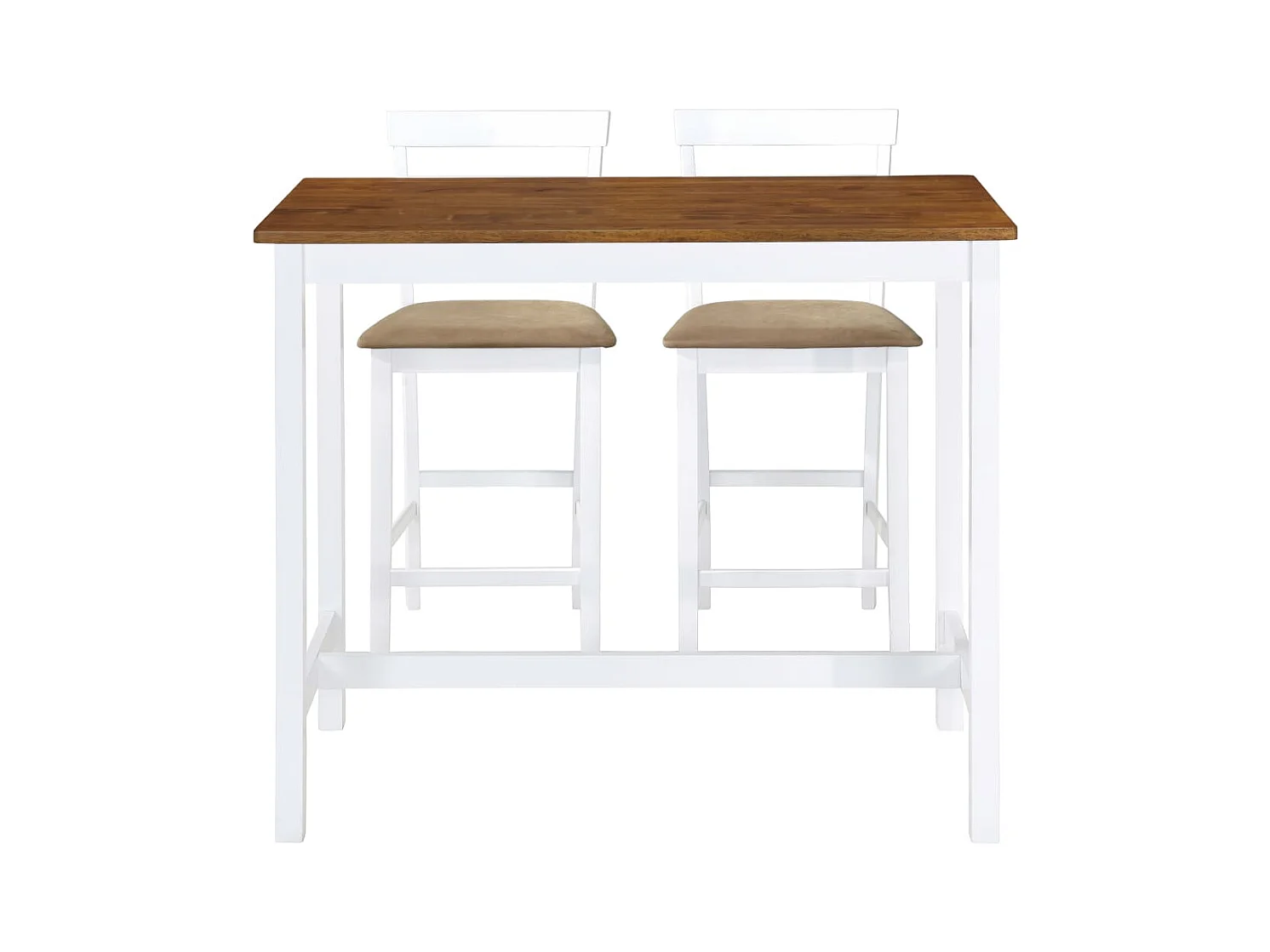 Juego de mesa y sillas de bar de 3 piezas, madera maciza, marrón y blanco