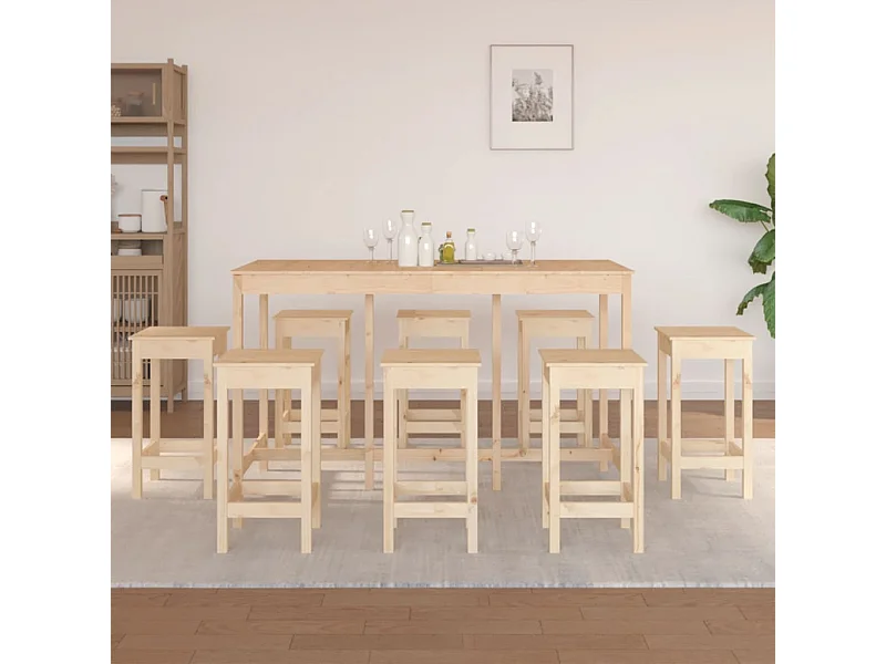 Juego de bar de 9 piezas fabricado en madera maciza de pino