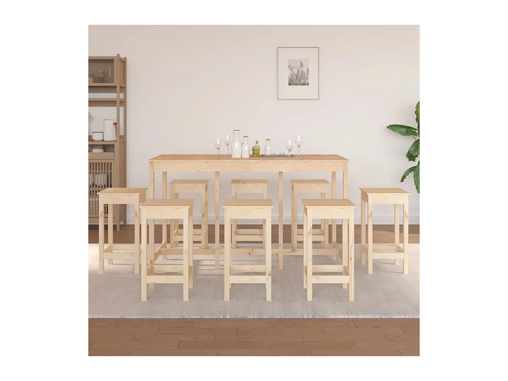 9-delige barset van massief grenenhout