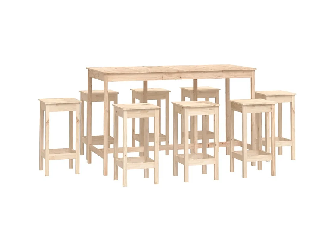 9-delige barset van massief grenenhout