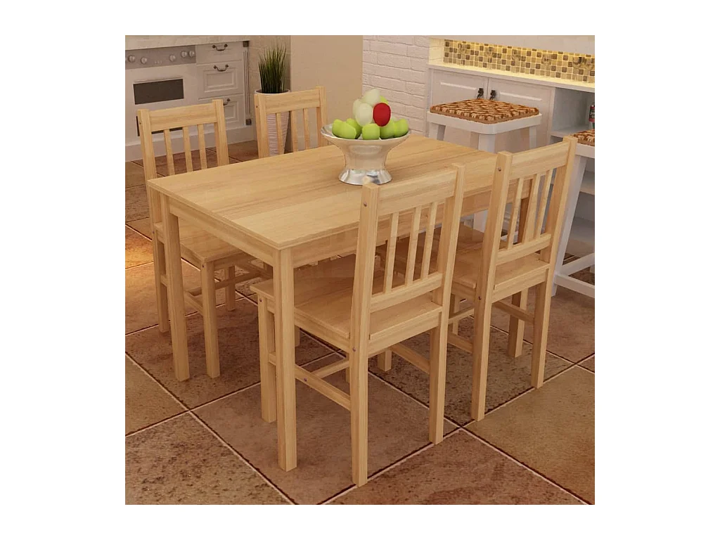 Houten eettafel met 4 stoelen Naturel