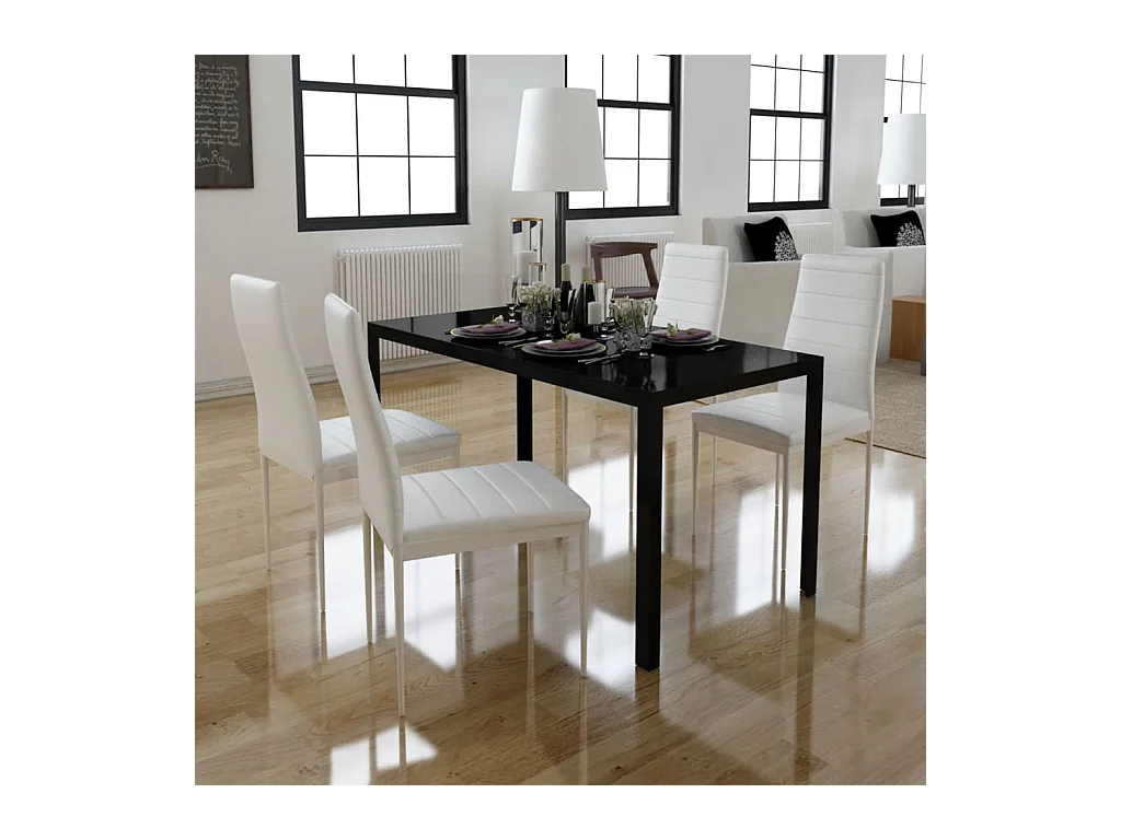 Juego de mesa de comedor de cinco piezas en blanco y negro