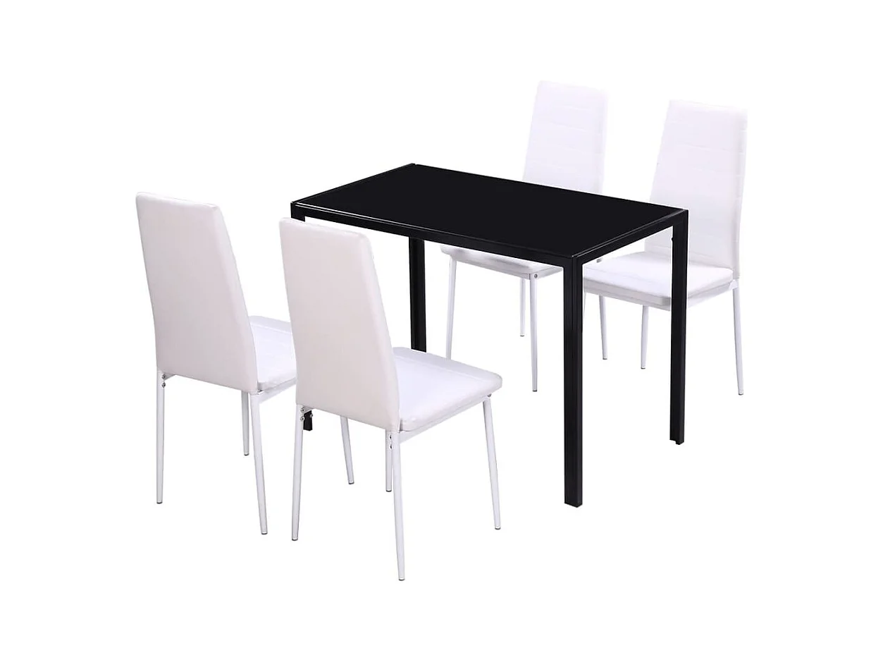 Juego de mesa de comedor de cinco piezas en blanco y negro