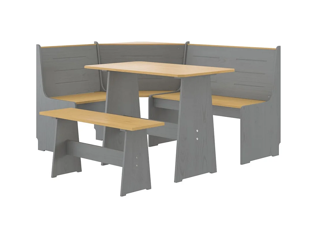 Juego de comedor REINE de 3 piezas en madera maciza de pino color marrón miel y gris