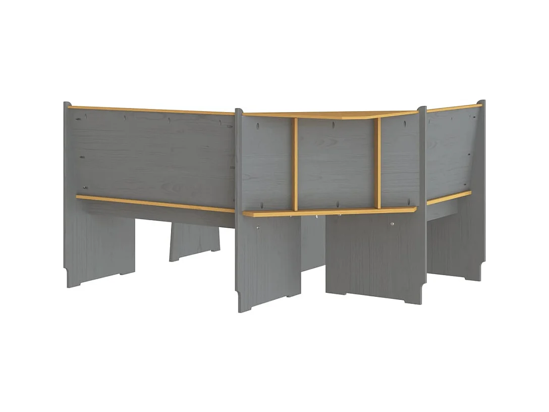 Juego de comedor REINE de 3 piezas en madera maciza de pino color marrón miel y gris