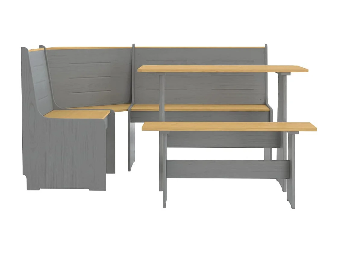 Set da pranzo REINE 3 pezzi in legno massello di pino grigio marrone miele