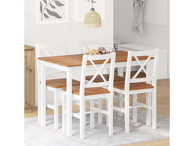 Juego de comedor de 5 piezas Marrón y blanco