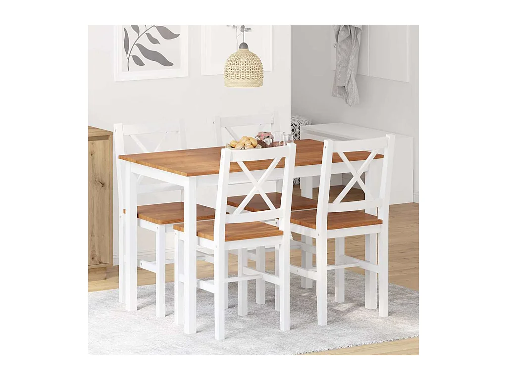 Juego de comedor de 5 piezas Marrón y blanco