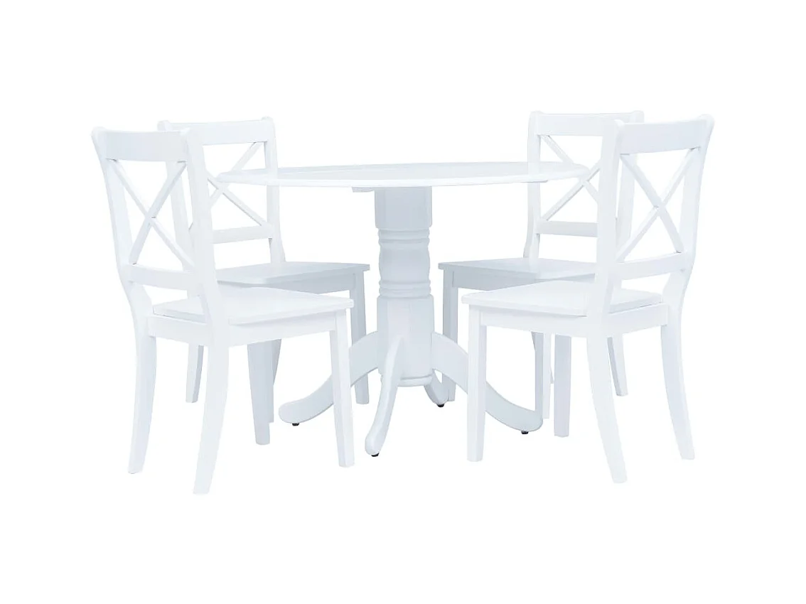 Eettafelset 5-delig, rubberhout, wit