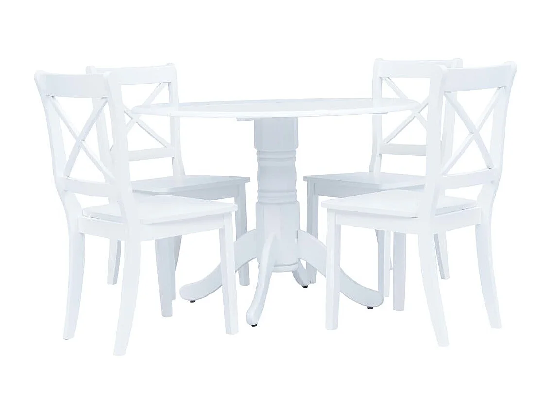 Juego de comedor de 5 piezas, madera de caucho, blanco