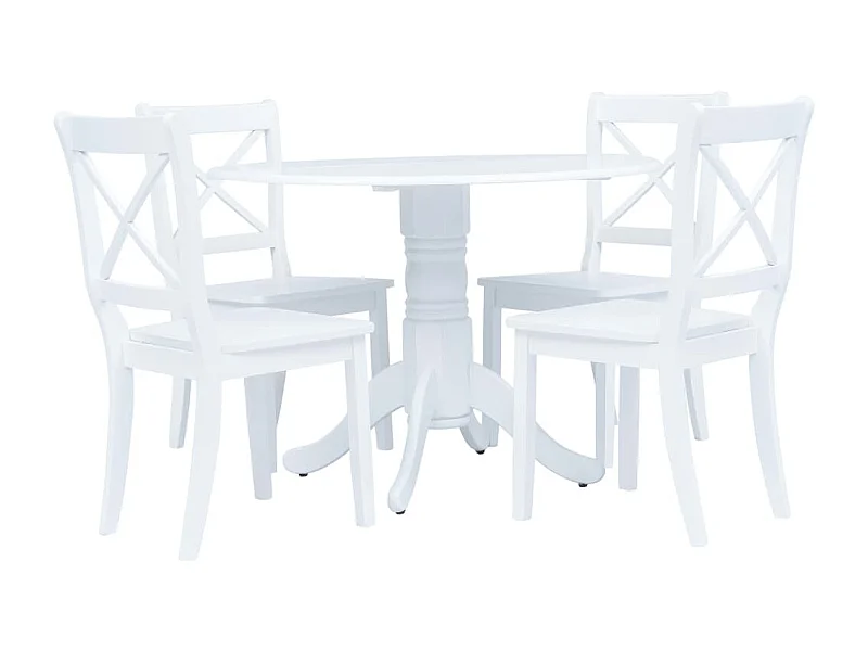 Juego de comedor de 5 piezas, madera de caucho, blanco
