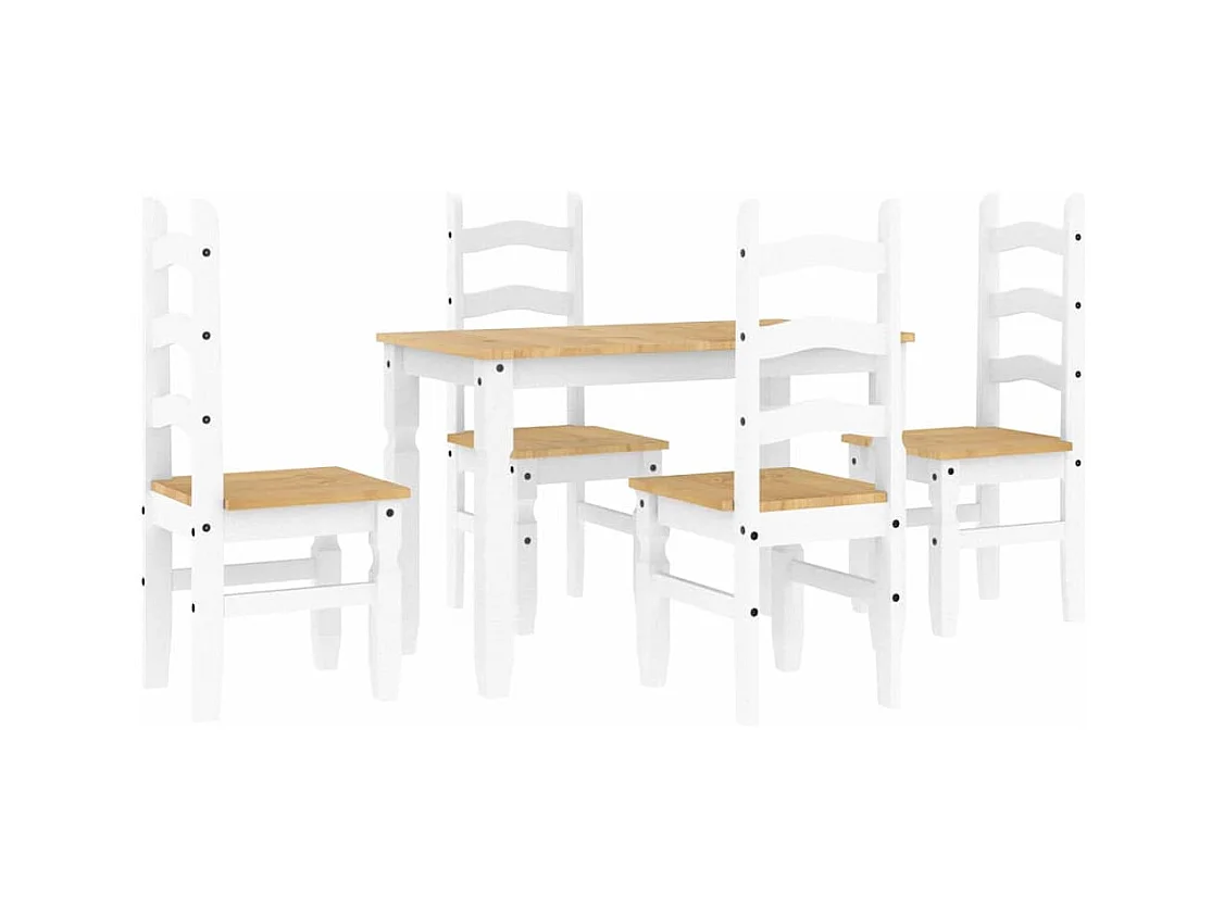 Panama 5-delige eetkamerset wit massief grenenhout