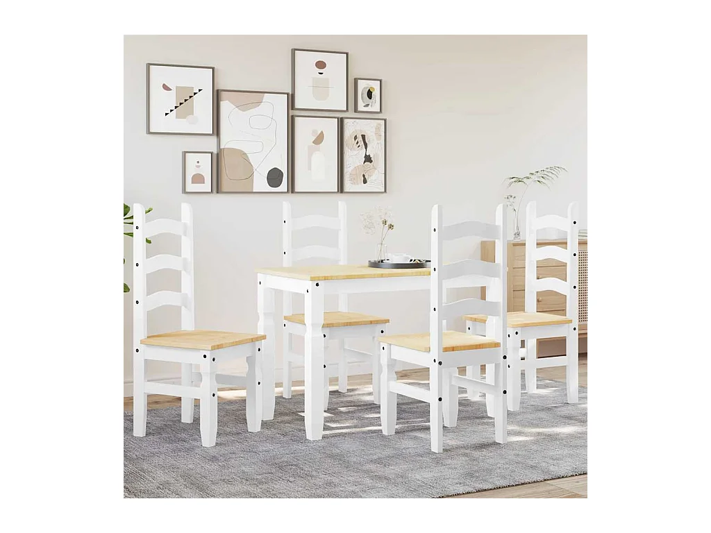 Panama 5-delige eetkamerset wit massief grenenhout