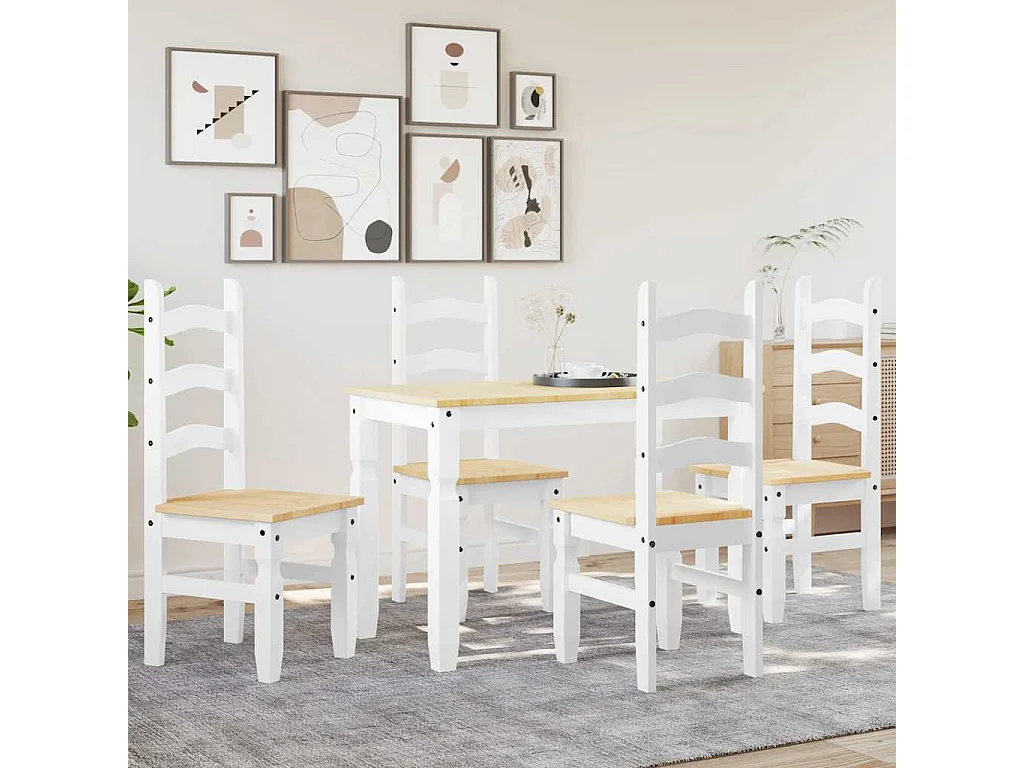 Ensemble à manger Panama 5 pcs blanc bois de pin massif