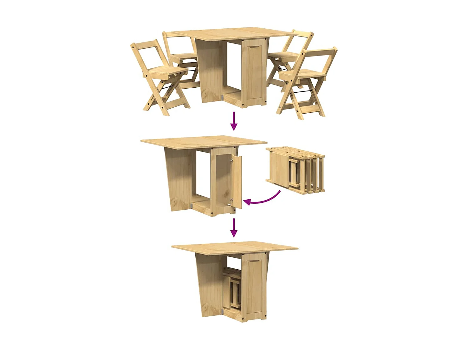 Set da pranzo pieghevole a forma di farfalla Corona da 5 pezzi, in pino cerato marrone