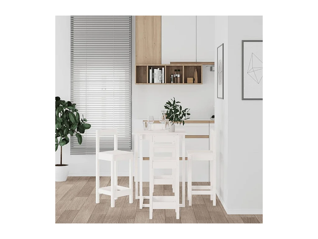 Juego de bar de 5 piezas Blanco Madera maciza de pino