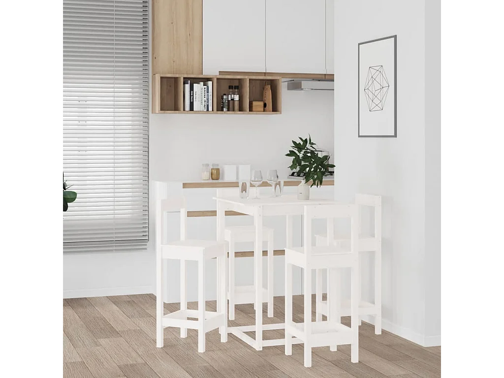 Ensemble de bar 5 pcs Blanc Bois de pin massif