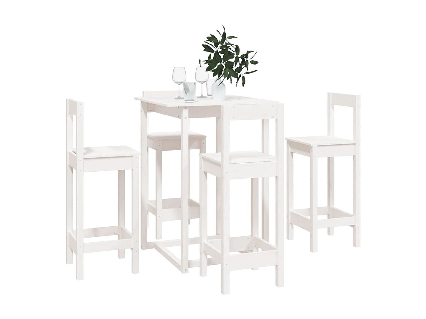 Ensemble de bar 5 pcs Blanc Bois de pin massif
