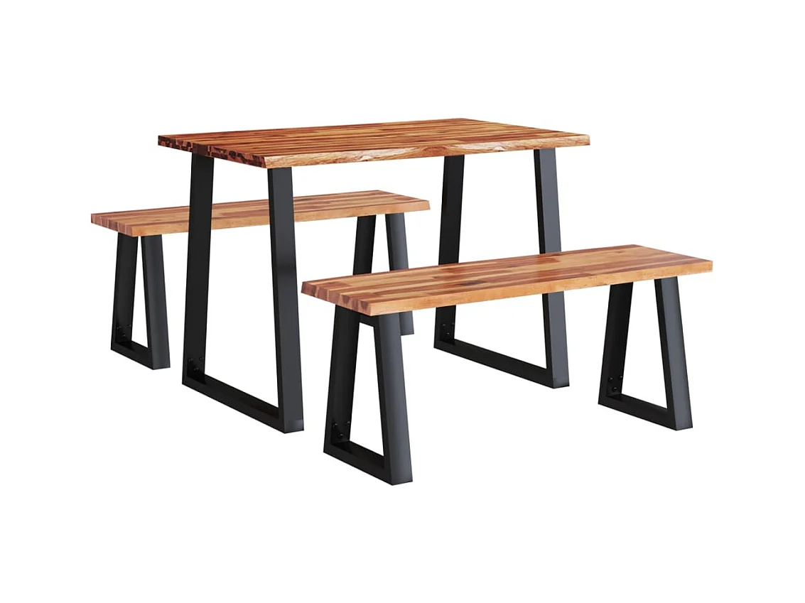 Juego de comedor de 3 piezas con borde vivo en madera maciza de acacia