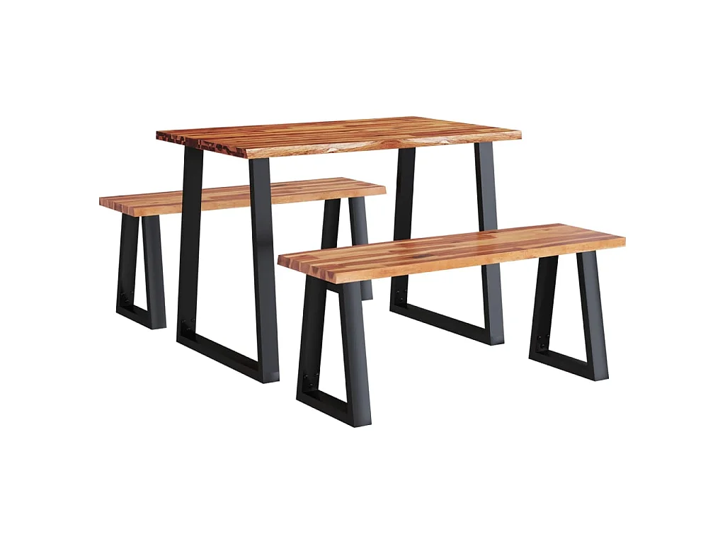 Ensemble à manger 3 pcs avec bord vivant bois massif d'acacia