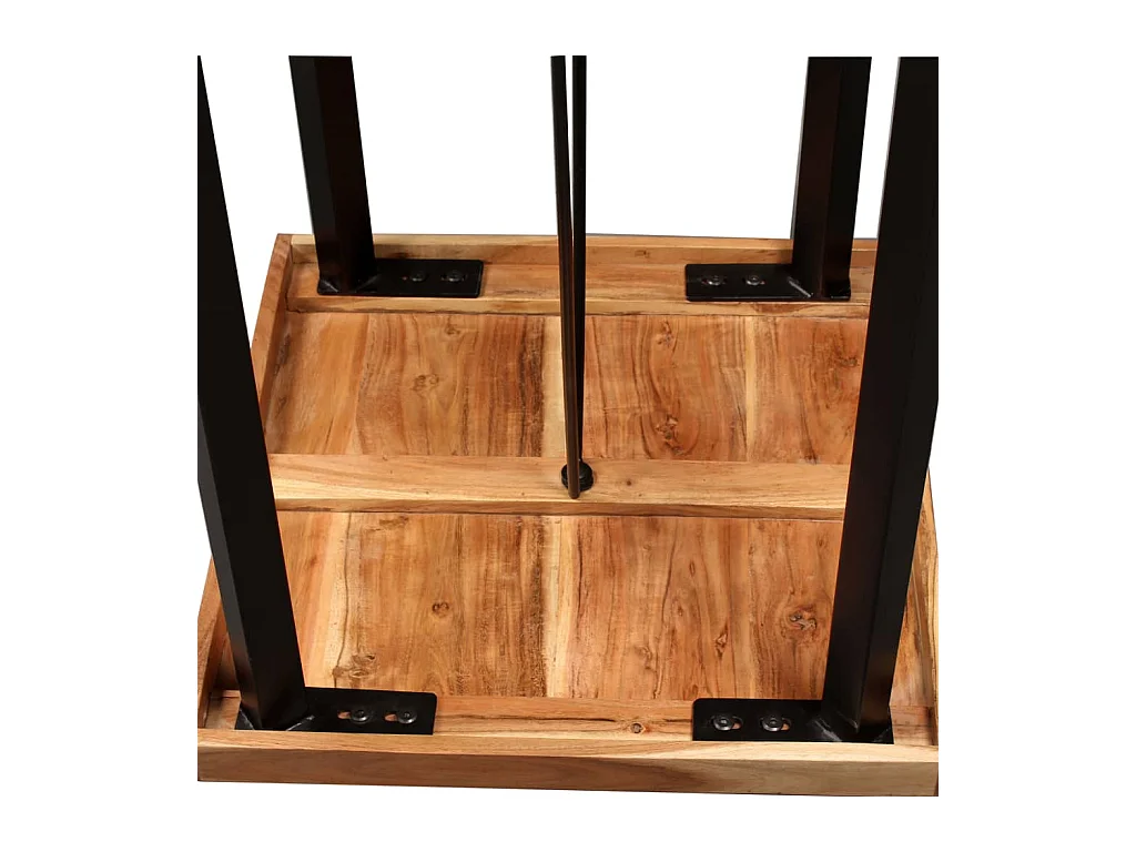 Juego de bar de 3 piezas Madera de acacia Cuero genuino y lona