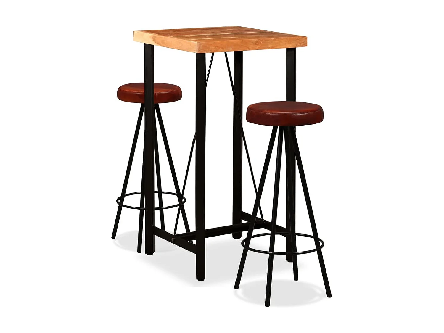 Set da bar da 3 pezzi in legno massello di acacia e vera pelle