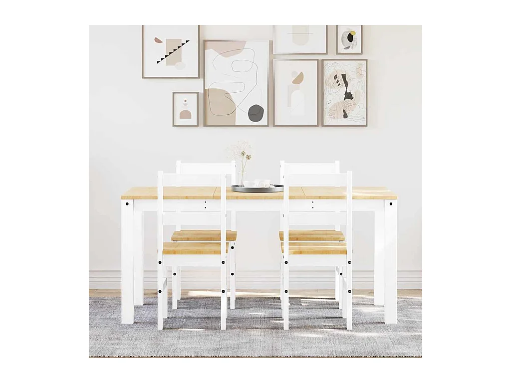 Panama 5-delige eetkamerset wit massief grenenhout