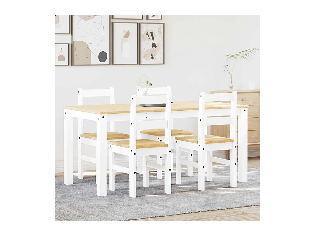 Panama 5-delige eetkamerset wit massief grenenhout