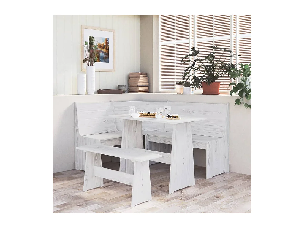 Conjunto de comedor REINE de 3 piezas en madera maciza de pino blanco