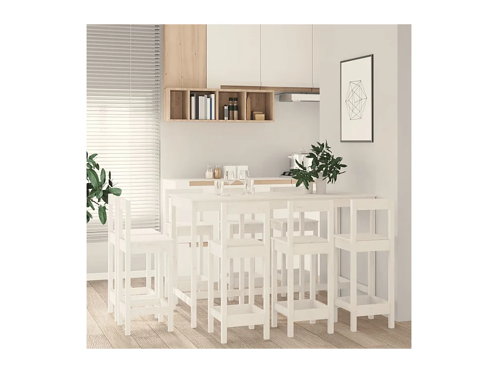 9-delige barset Wit Massief grenenhout