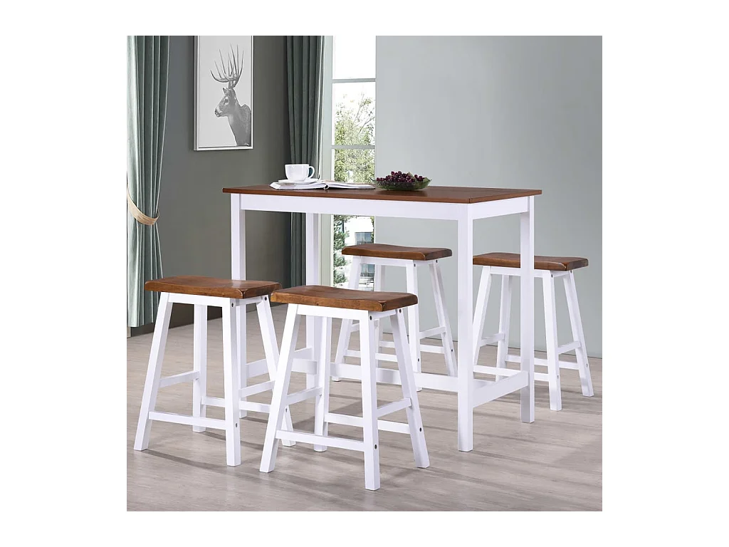 Juego de mesa de bar y taburete de madera maciza de 5 piezas