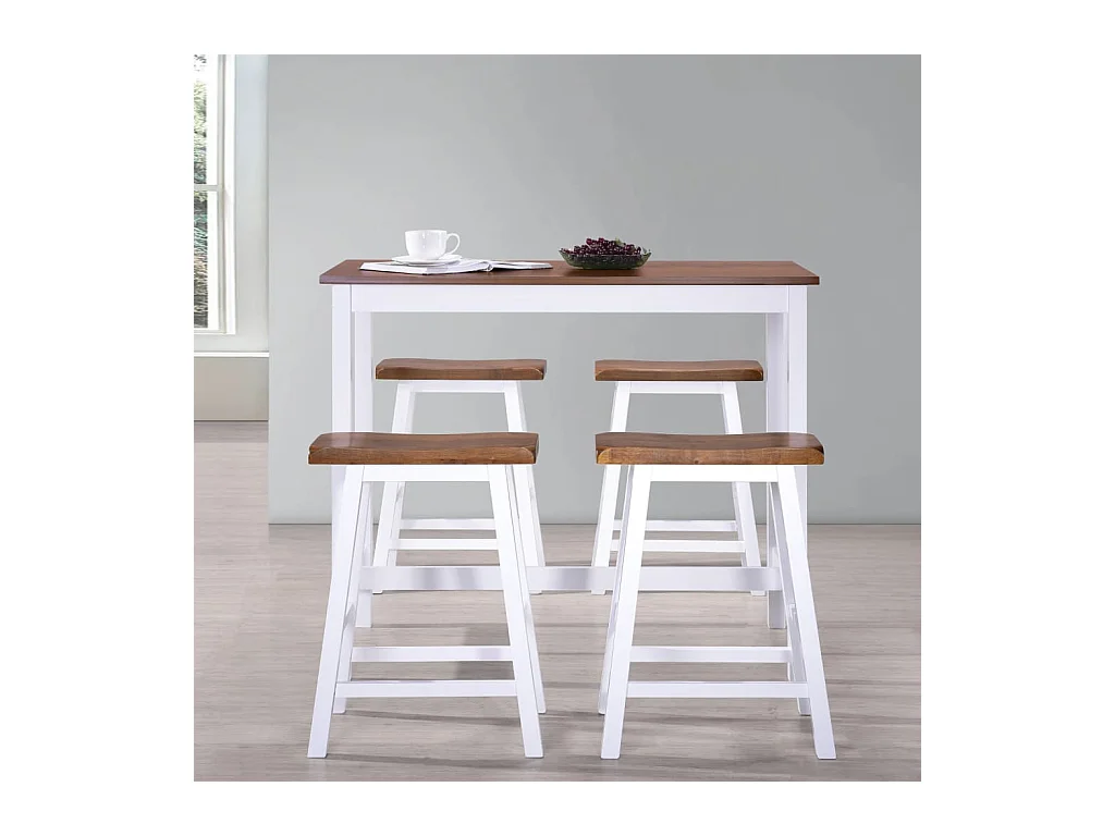 Juego de mesa de bar y taburete de madera maciza de 5 piezas