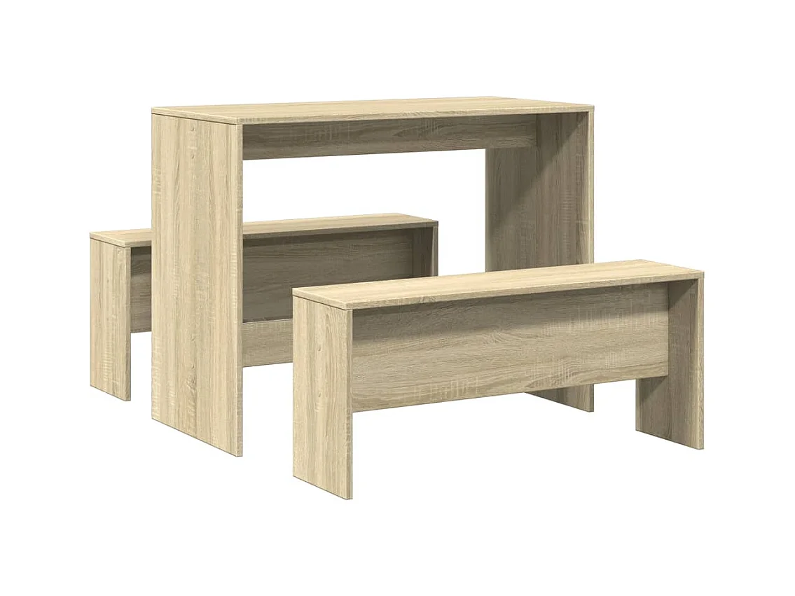 Juego de mesa de comedor y banco de madera de ingeniería de 3 piezas