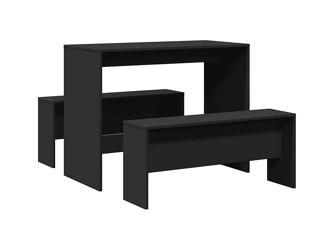 Conjunto de mesa de comedor y banco de 3 piezas, color negro, madera de ingeniería