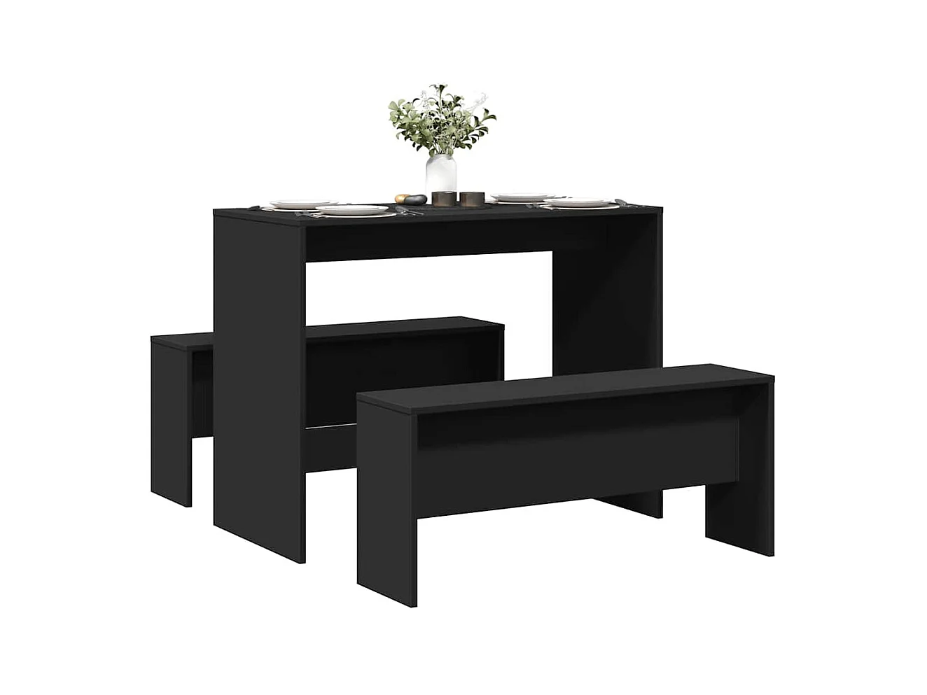 Conjunto de mesa de comedor y banco de 3 piezas, color negro, madera de ingeniería