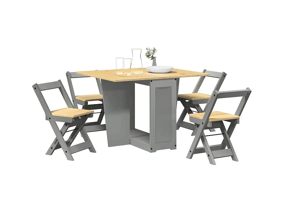 Juego de comedor plegable Corona Butterfly de 5 piezas en madera de pino gris