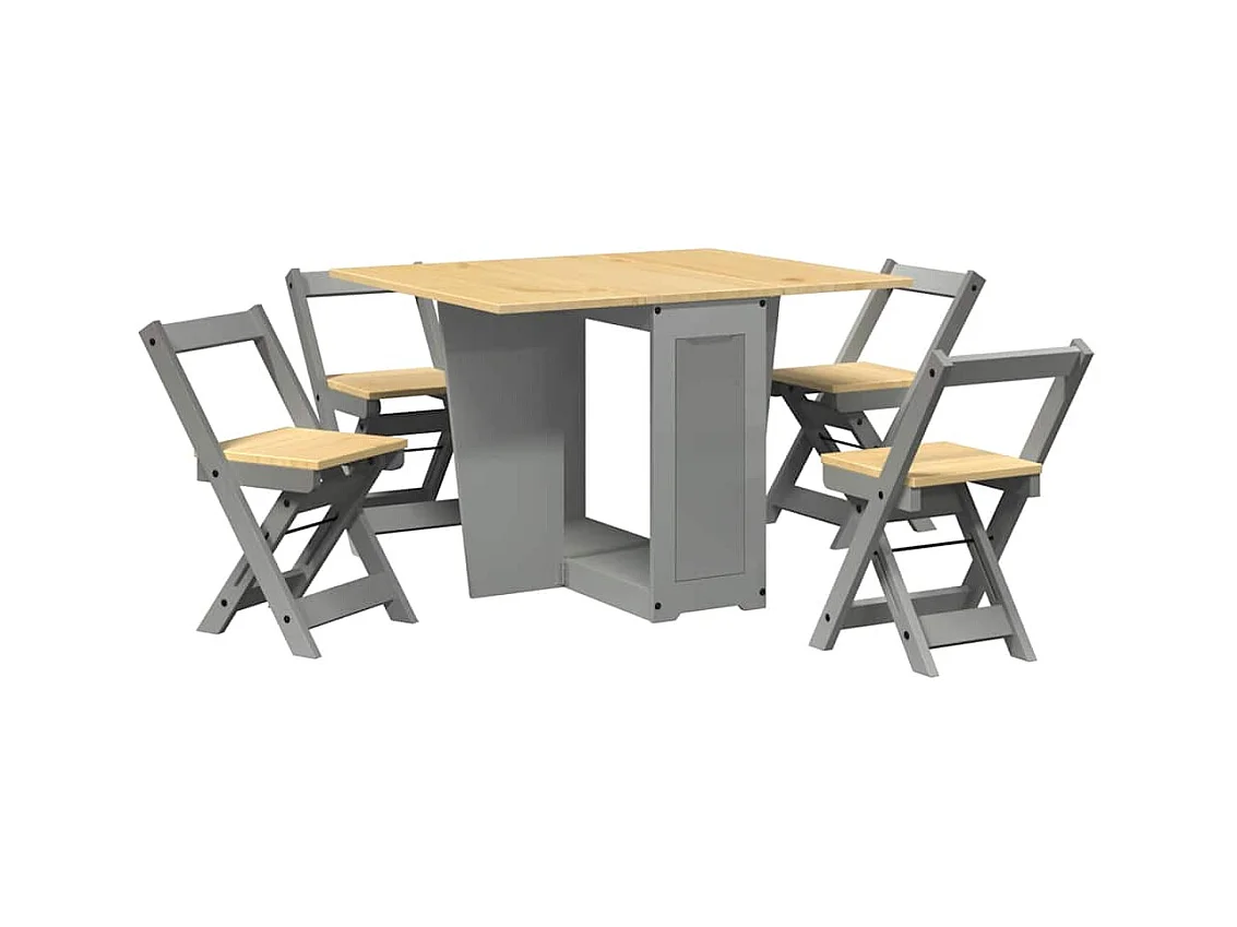 Juego de comedor plegable Corona Butterfly de 5 piezas en madera de pino gris