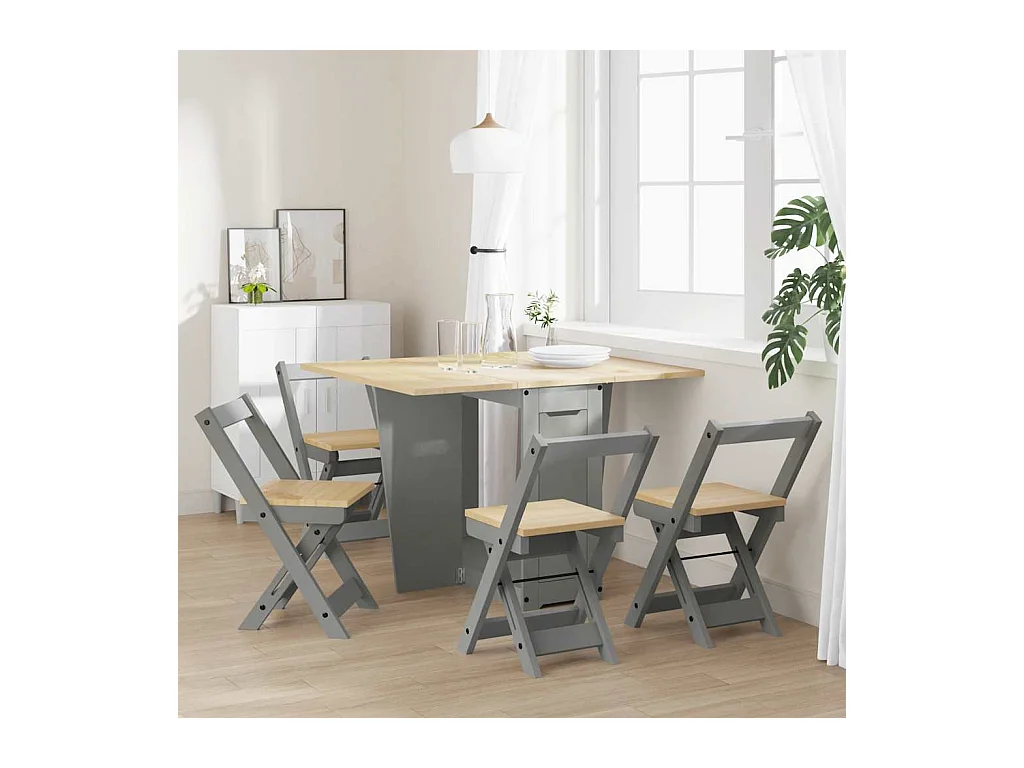 Juego de comedor plegable Corona Butterfly de 5 piezas en madera de pino gris