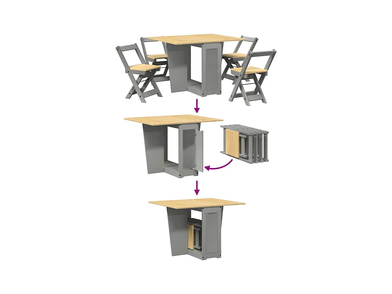 Juego de comedor plegable Corona Butterfly de 5 piezas en madera de pino gris