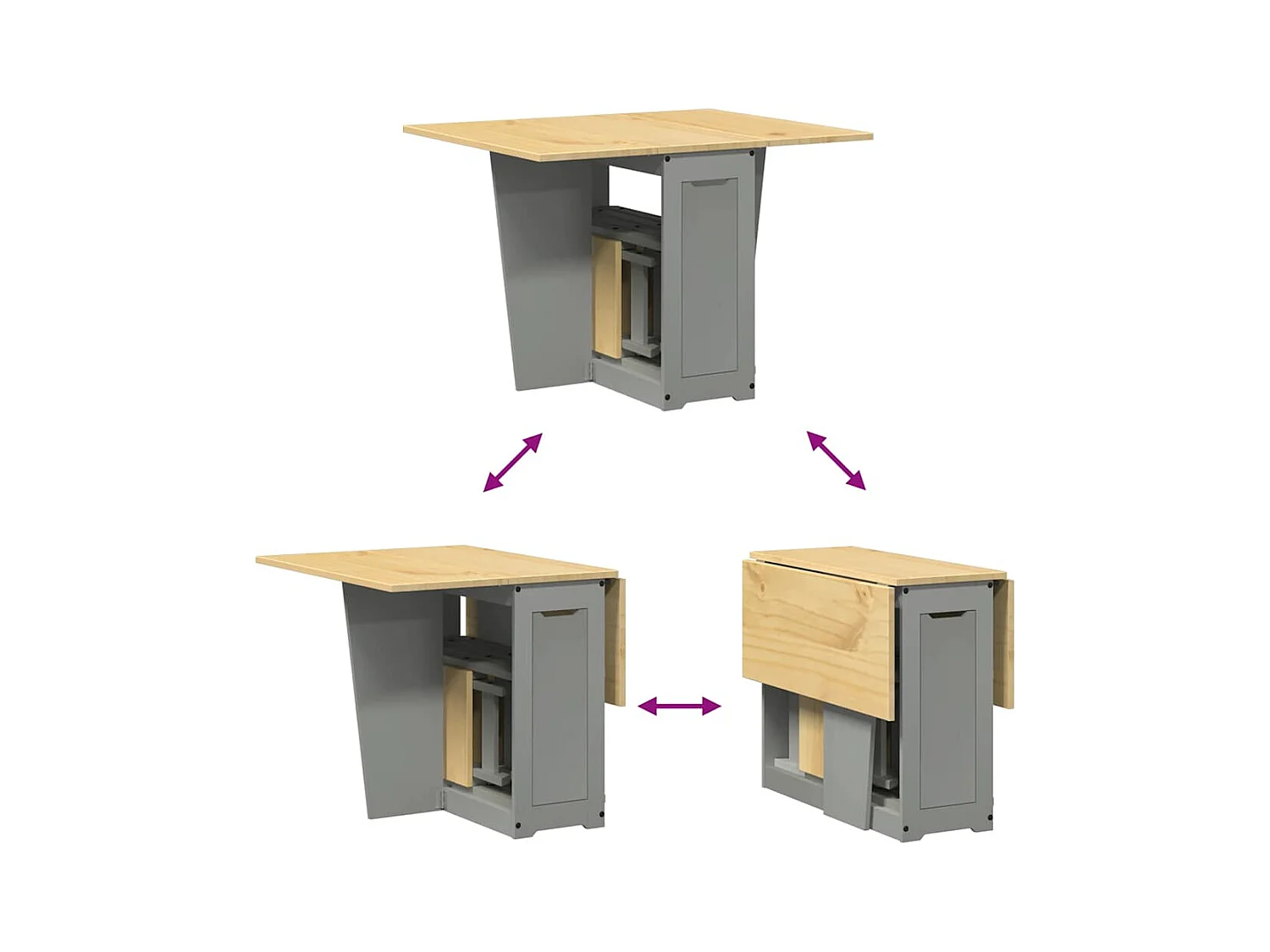 Juego de comedor plegable Corona Butterfly de 5 piezas en madera de pino gris