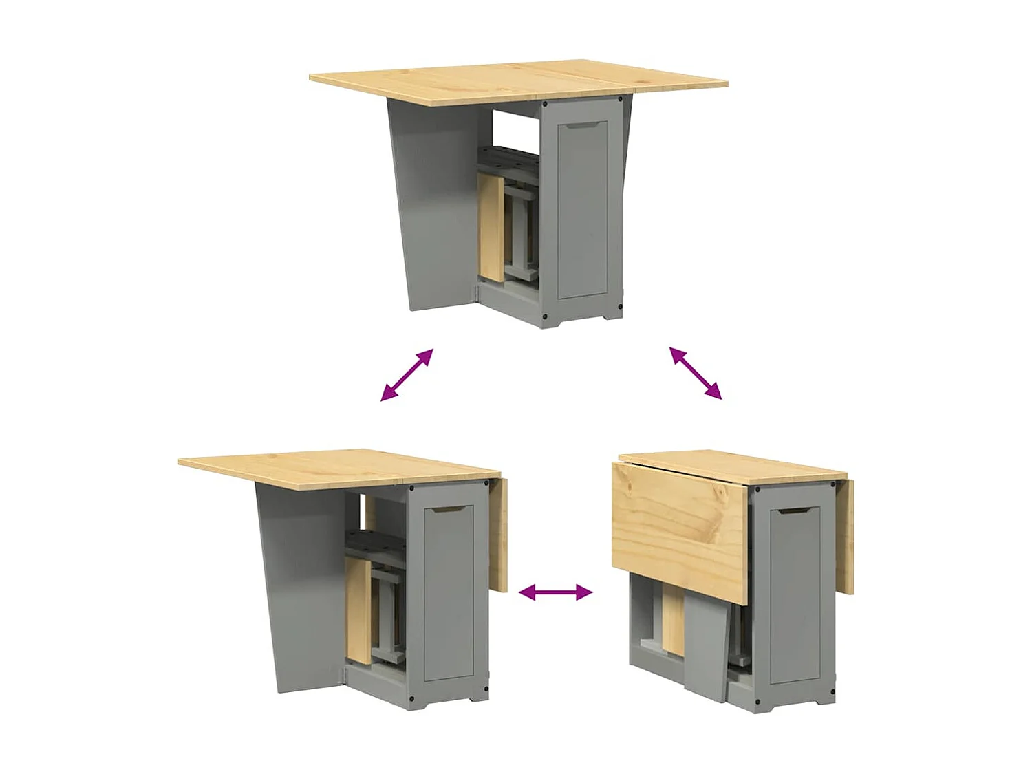 Ensemble à manger papillon 5 pcs Corona pliable gris bois pin