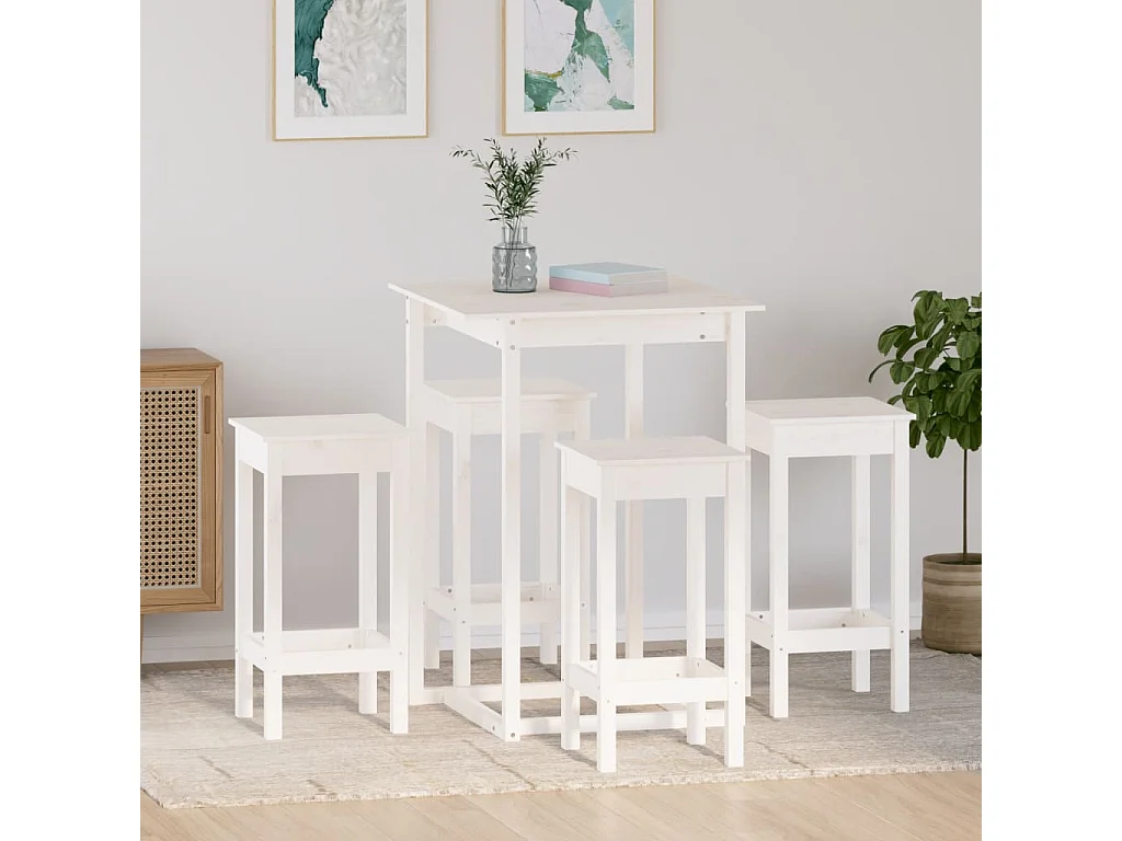 Ensemble de bar 5 pcs Blanc Bois de pin massif