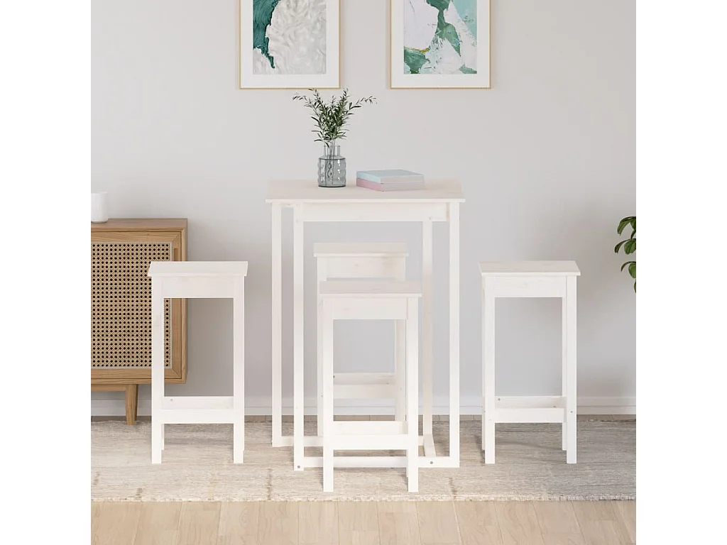 Ensemble de bar 5 pcs Blanc Bois de pin massif