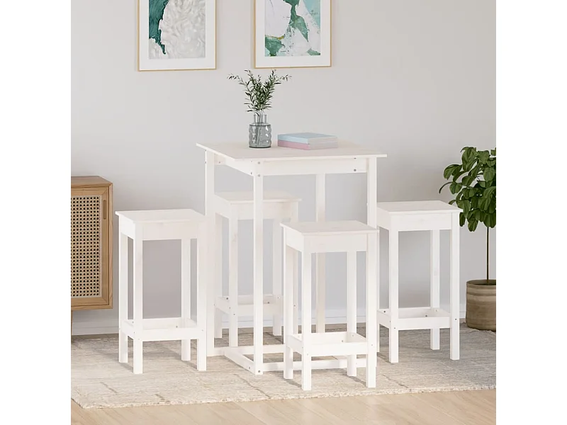 Ensemble de bar 5 pcs Blanc Bois de pin massif