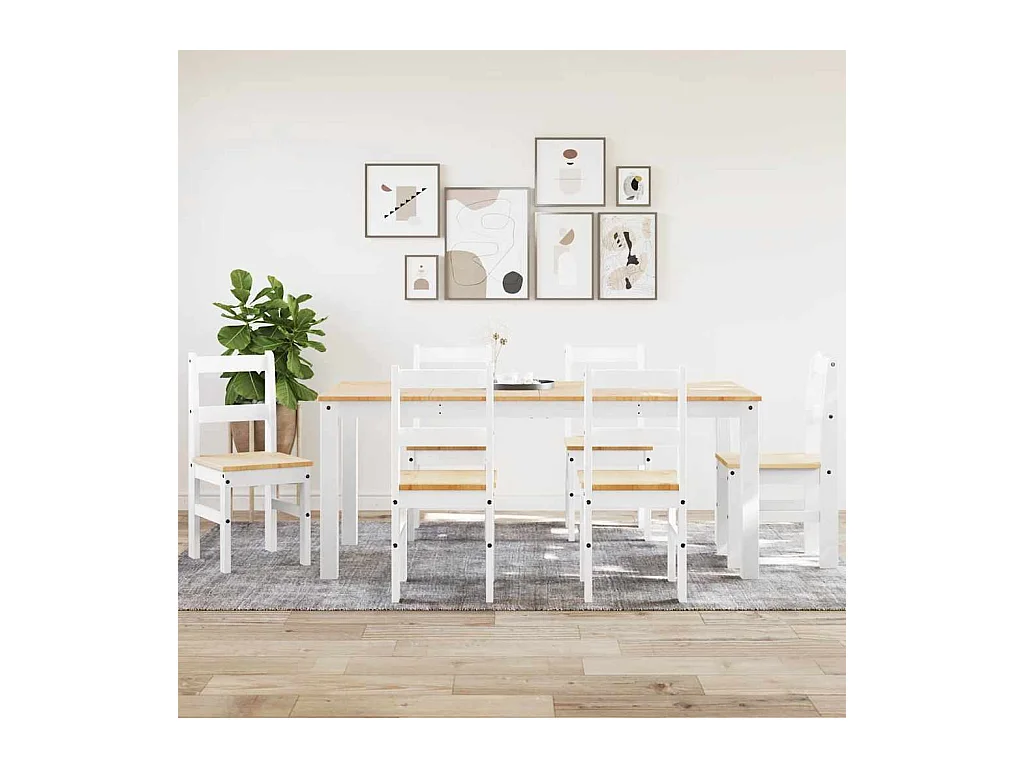 Ensemble à manger Panama 7 pcs blanc bois de pin massif
