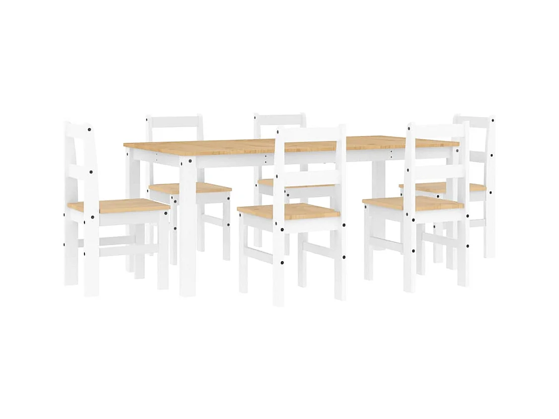 Ensemble à manger Panama 7 pcs blanc bois de pin massif