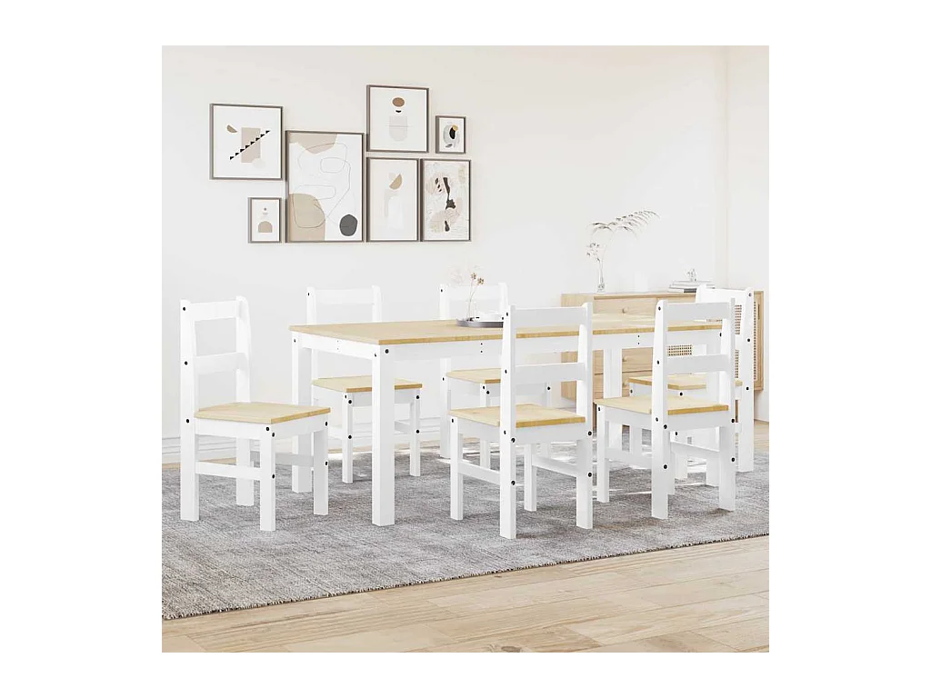Ensemble à manger Panama 7 pcs blanc bois de pin massif