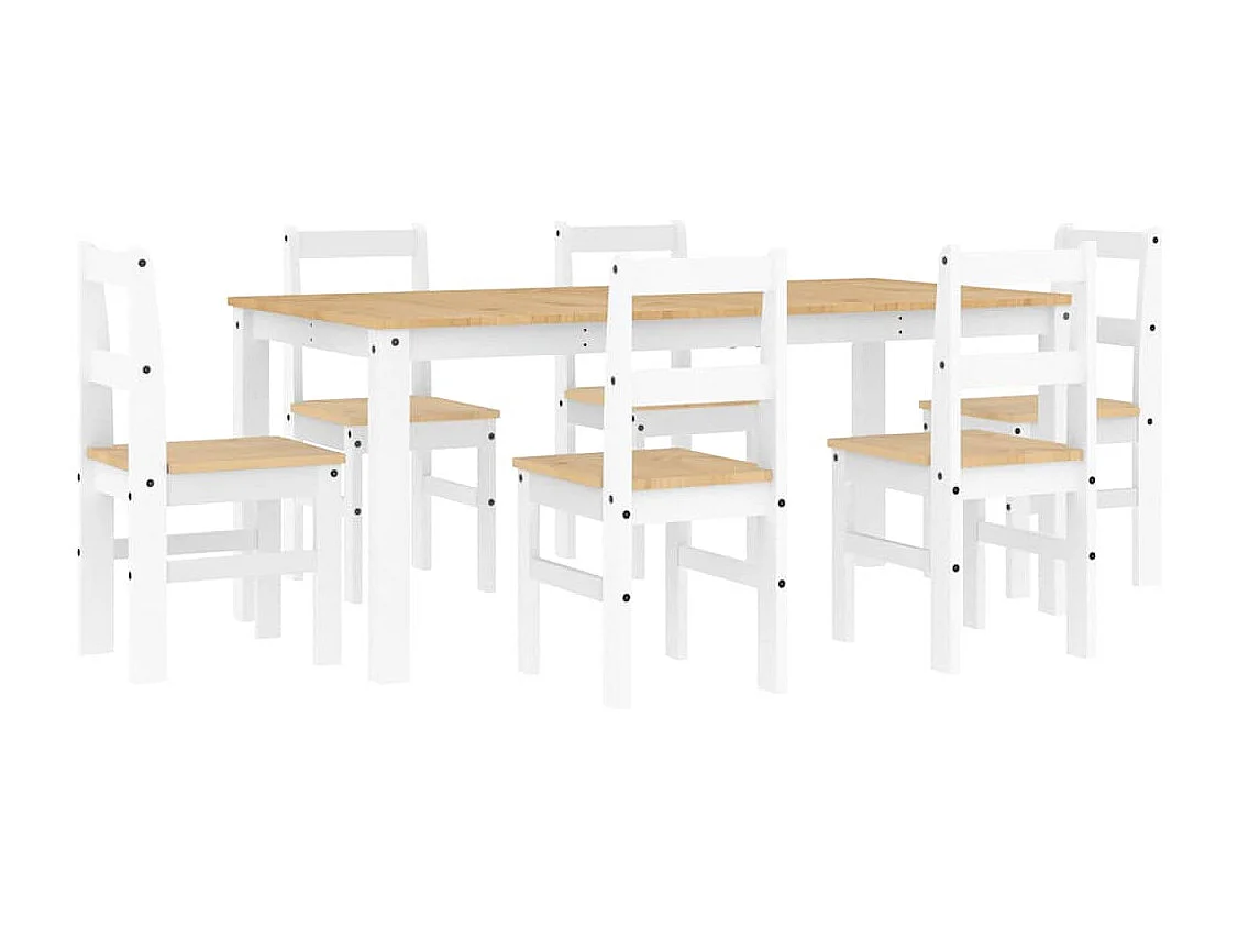 Set da pranzo Panama da 7 pezzi in legno massello di pino bianco