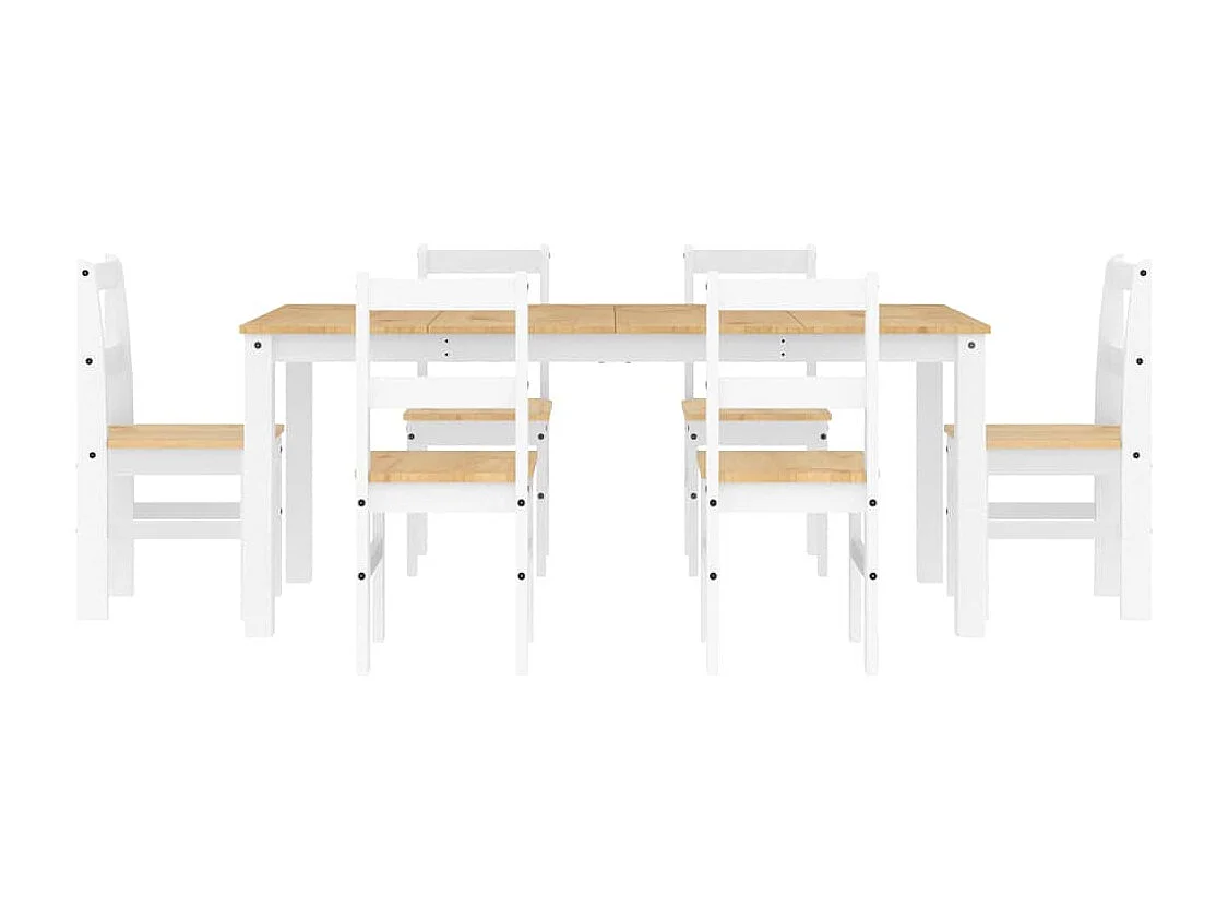 Set da pranzo Panama da 7 pezzi in legno massello di pino bianco